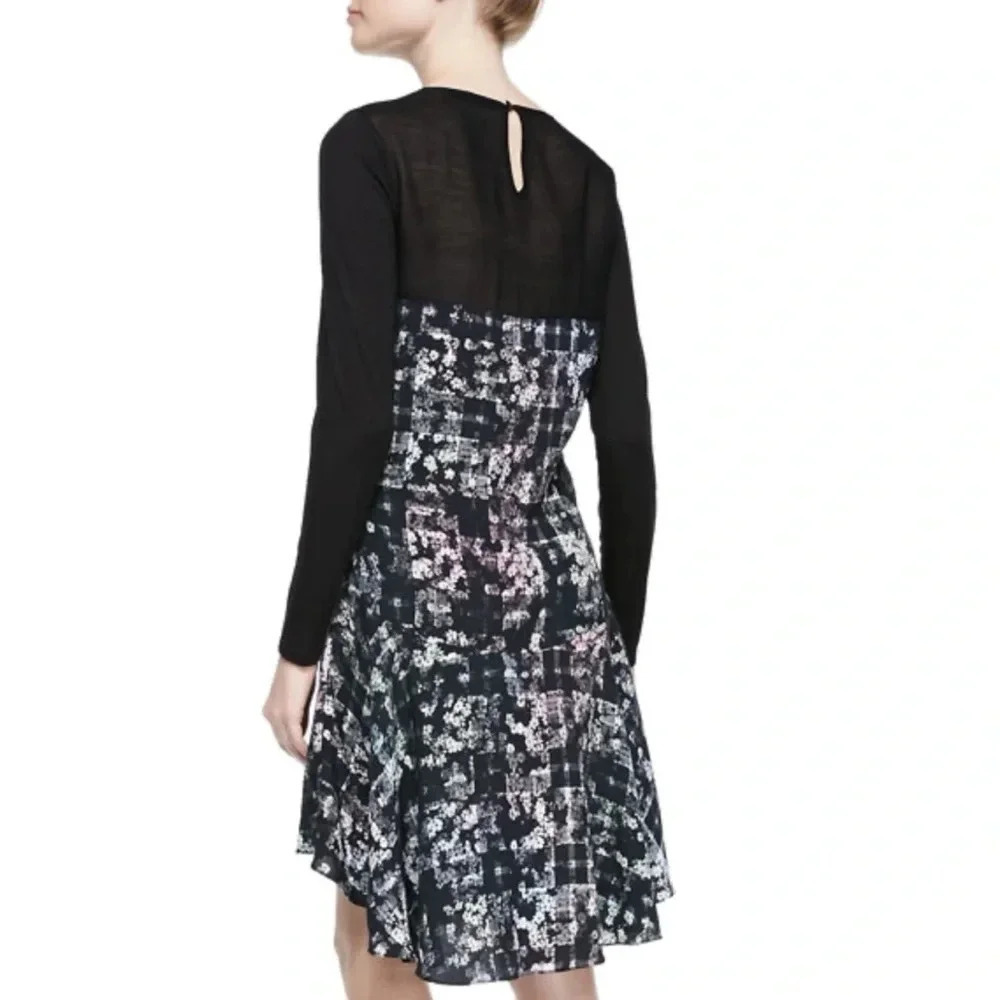Tibi Floral Fields Silk/Wool Blend Long-Sleeve Ruffled Asymmetric Dress Size 6 - Picture 2 of 11